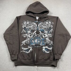 Vintage MMA Elite Sweatshirt Mens Large‎ Brown Full Zip Graphic Dragon Full Zip